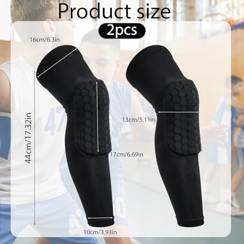 Basketball Knee Pads, 2 Pack Honeycomb Anti Collision Leg Compression Sleeves, Knee Pads Compression Pad Long Leg Sleeve Sports Sleeves for Football Volleyball Soccer Skating (Medium, Black)