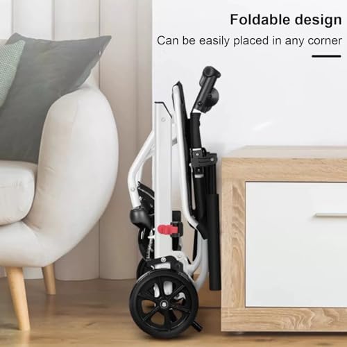 Lightweight Folding Wheelchair for Adults & Seniors, 18lbs Ultra Light Portable Transport Chair with Brake & Safety Strap, Carbon Steel Frame, Easy Push PU Wheels for Travel (White)