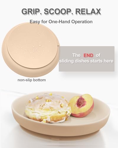 Silicone Adaptive Plates for Elderly & Adults with Special Needs, Non-Slip Suction Base Dining Plates with High Walls - Spill Proof Easy Scoop Eating Aids, Microwave Dishwasher Safe