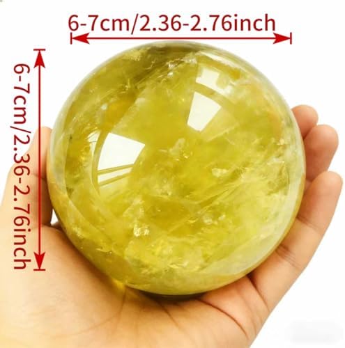 Natural Stone Crystal Sphere Feng Shui Home Decoration Ball Positive Energy Scrying Orb for Meditation Tool for Spiritual Space Purification Globe Diameter 6-7cm Citrine Sphere