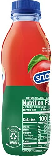 Snapple Apple Juice Drink, 16 Fl Oz Recycled Plastic Bottle, All Natural, No Artificial Flavors Or Sweeteners, Gluten-free, Contains 10% Real Juice 12 Pack