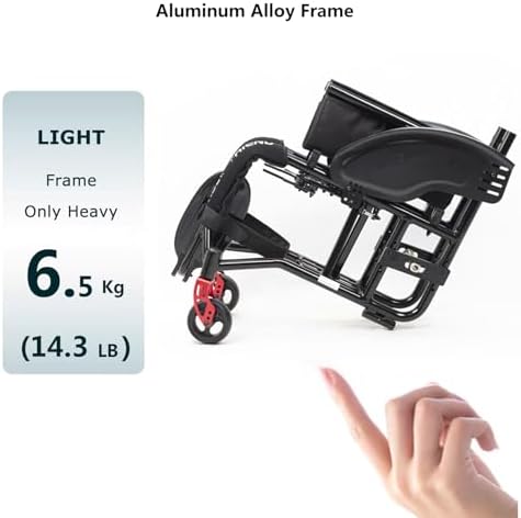 Lightweight Folding Sport Wheelchairs for Adults, Portable All Terrain Travel Mobility Wheelchair with Adjustable Seat, Self-Propelled Elderly Transfer Wheel Chair for Active Daily Use,Green-39/15.3in