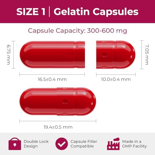 Empty Gelatin Capsules Size 1 (100 Count, Red) – Ideal for DIY Filling with 2 Spoons