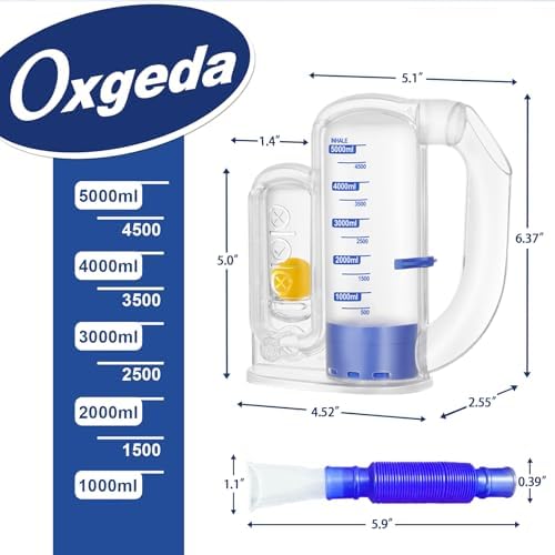 Incentive Spirometer Breathing Exercise Device for Lungs, Lung Exerciser Device, 5000ml Capacity for Deep Steady Inhalation Practice with Airflow Indicator