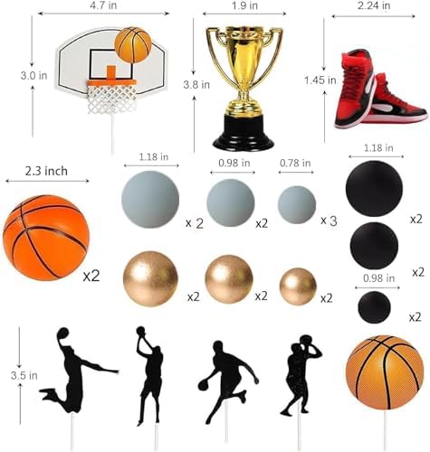 Basketball Cake Toppers, Qoadwem 29pcs Basketball Hoop Cake Decorations Sport Cake Party Decorations Sports Party Supplies With Cake Balls