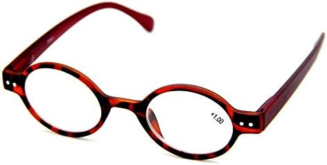 Agstum Designer Small round Oval Vintage Spring Hinge Reading Glasses Eyeglasses Readers (+1.00, Leopard frame with red temples)