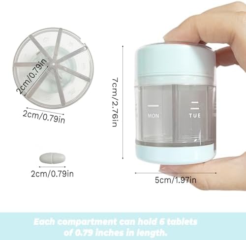 7 Day Weekly Travel Pill Box, 2-in-1 Travel Medicine Organizer and Pill Cutter for Home and Travel (Blue,1 Pack)