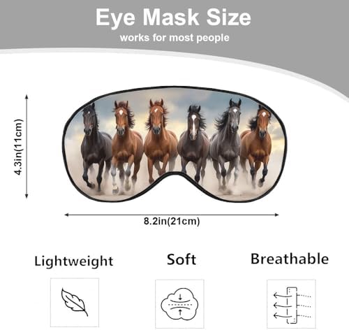 Running Horses Eye Mask Sleeping Mask Landscape Desert Dust Sunset Sky Animal Sleep Masks Silky Soft Eye Cover for Women Men Shading Blindfold for Air Travel Sleeping