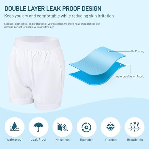 Carer Adult Diaper Cover Unisex Washable Incontinence Boxer Briefs Enclosed Elastic, Widened Waistband Design Leakproof Incontinence Underwear for Men Women Incontinence Supplies