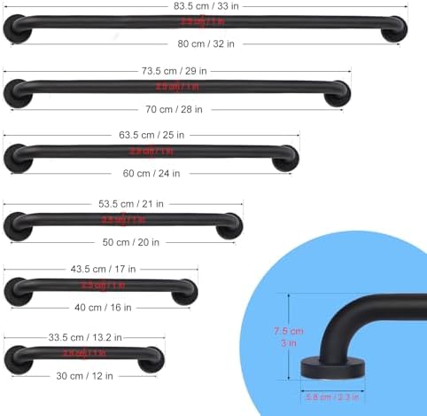supregear Grab Bars for Wall, Bathroom Shower Handle for Seniors, 1 Inch Diameter 201 Stainless Steel Safety Hand Rail, Wall Mounted Toilet Bathtub Support, Black Finish, 12 Inch