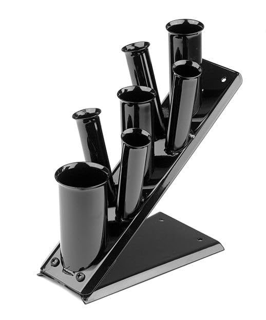 Pibbs 1508 Big Ben Table Mount Appliance Holder â Black Metal, Stainless Steel, 7-Barrel Styling Tool Organizer for 6 Curling Irons & 1 Blow Dryer, Durable Heat-Resistant Salon Station Mount