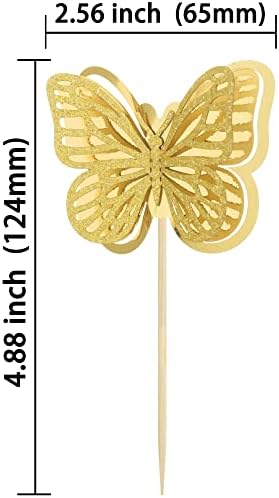 Gyufise 24 Pack 3D Butterfly Cupcake Toppers Assembled Double Layers Gold Glitter Butterfly Cupcake Picks Decorations for Baby Shower Kids Birthday Party Supplies