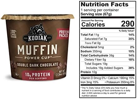 Kodiak Cakes Minute Muffins, Double Dark Chocolate, 2.36 Ounce (Pack of 12) (Packaging May Vary)
