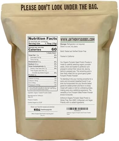 Anthony's Organic Pumpkin Seed Protein Powder, 1lb, Gluten Free, Non GMO, Unflavored, Plant-Based Protein (Pack of 2)
