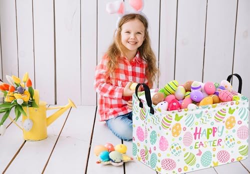 Happy Easter Eggs Storage Basket Gift for Home Shelf Storage Basket Organizer Box Clothes Laundry Hamper Nursery Baskets Laundry Basket with Handles