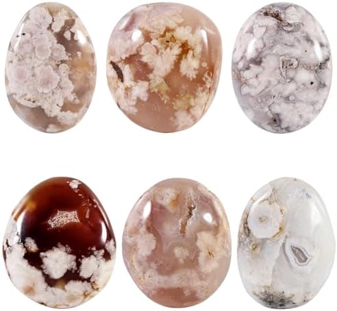 mookaitedecor Polished Cherry Blossom Agate Worry Stone Pocket Palm Stones Crystal Healing Gemstone Home Decor, Irregular Shape,1.96-3.14 Inch