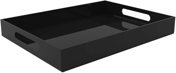 Black Acrylic Serving Tray for Vanity, Bathroom, Outdoor, Food and DÃ©cor with Handles (Rectangle, Small)