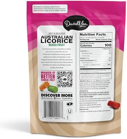 Darrell Lea Family Size Soft Australian Licorice, Non-GMO, No Palm Oil, Vegetarian Friendly, No High Fructose Corn Syrup, Soft & Chewy Licorice Candy, Made in Australia (Mixed Fruit, 20 Ounce)