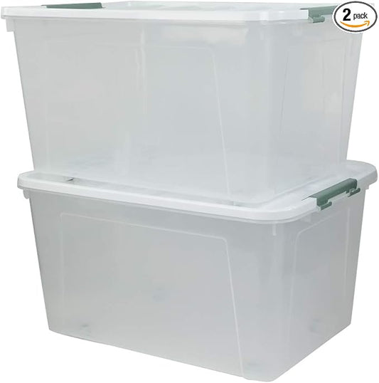 Saedy 85 Quart Plastic Storage Bins with Lids and Wheels, Large Plastic Box, Set of 2