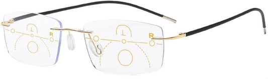 KOOSUFA Rimless Progressive Multifocal Reading Glasses Men Women Blue Light Blocking Ultralight Metal Multifocus Readers