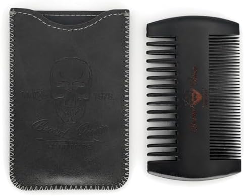 Black Wooden Beard Comb with Case for Men, Men's Wood Pocket Comb for Beards & Mustaches & Hair, Black Skull Design