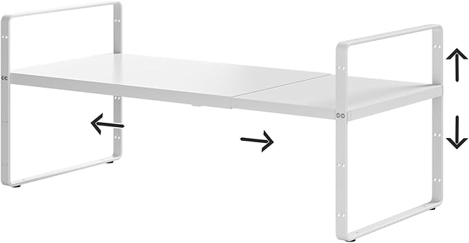 16.5-27ââL Expandable Kitchen Shelf Organizer, Stackable Shelves Organizer, Adjustable Height Pantry Spice Rack for Cabinet, Countertop, Pantry and Cupboard, White
