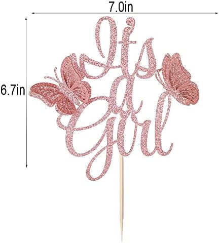 It's A Girl Cake Topper,3d Butterfly Cake Toppers Decorations, Girl Cake Topper,Gender Reveal Baby Shower Party Cake Decor,Girl Birthday Party Cake Supplies Decorations (rose gold)