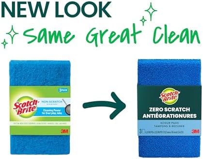 Scotch-Brite Zero Scratch Scouring Pad, Effective + Gentle Dish Scrubber for Household Cleaning, 3 Scrub Pads for Dishes, Nonstick Pots and Pans, Glass, Tubs, Showers, Reusable & Durable