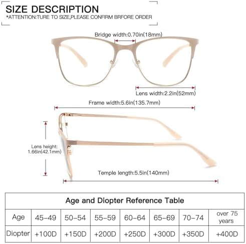 Metal Blue Light Blocking Reading Glasses Oversized Readers for Women Big Head/Large Face Cheaters