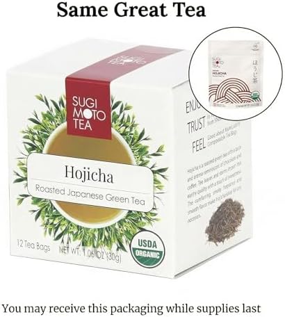 SUGIMOTO TEA Japanese Organic Hojicha Roasted Green Tea Bags 12 Count