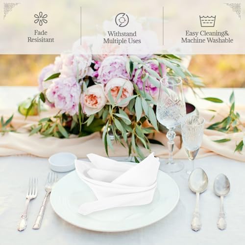 PLOYMONO White Heavy Duty Cloth Napkins - 17 x 17 Inch Solid Washable Polyester Dinner Napkins - Set of 8 Napkins with Hemmed Edges - Great for Weddings, Parties, Banquets Dinner & More