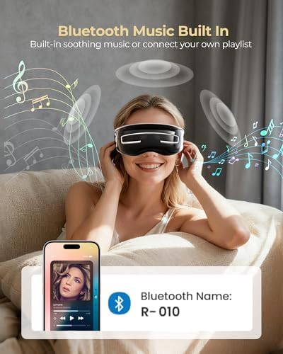 Eye Massager with Heat and Cooling, Integrated Smart Sleep Mask with Nose Rest and Soft Silicone Massage Head, 4 Massage Modes for Migraines, Dry Eye, Dark Circles,Bluetooth Music, Gift for Mother