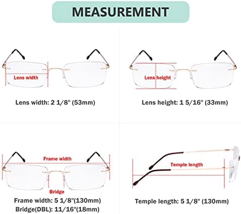 Eyekepper 3-Pack Rimless Metal Reading Glasses for Men - Rectangle Frameless Readers (Brown/Sliver/Gold)+2.00