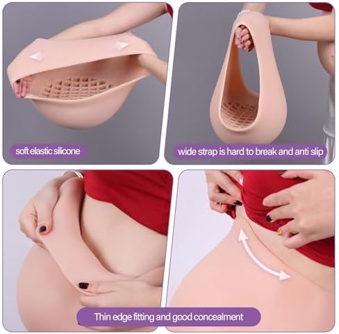 Silicone Fake Pregnancy Pregnant Belly with Ventilation Grid Realistic Beer Belly for Cosplay Actors Film Props (Mid Trimester, Waist M Size, Black)