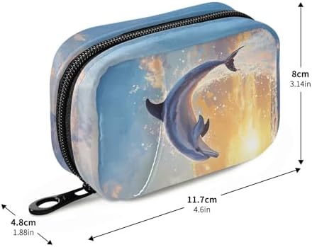 Weekly Pill Organizer Travel Pill Case for Purse Small Pill Box 7 Day Portable Vitamin Holder Cute Pill Bottle Organizer Dolphin Jumping Sunset Blue