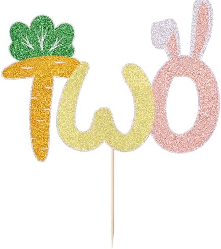 Bunny Two Cake Topper,Easter Bunny carrot Cake Topper，Boys and Girls 2nd Birthday Party Decorations