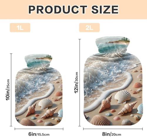 Seashells on The Beach Beige Hot Water Bottle with Soft Cover Feet Warmer with Soft Cover Hot Water Bag for Neck, Shoulder and Menstrual Cramps, 2L