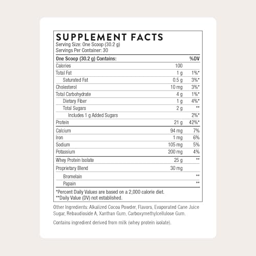 THORNE - Whey Protein Isolate - Balanced Amino Acids Profile with BCAAs - 21 Grams of Easy to Digest Whey Protein Powder - NSF Certified for Sport - Chocolate - Gluten & Soy-Free - 30 Servings