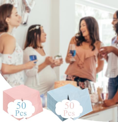 100 Pieces 3-ply Gender Reveal Napkins Beverage Napkins Dessert Napkins Disposable Paper Napkins for Wedding Birthday Party Paper Dinner Napkins