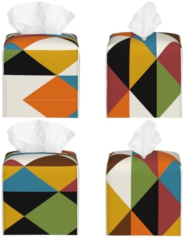 KIROJA Mid-Century Modern Print Tissue Box Cover, Square Leather Tissue Case Modern Home Decoration for Home,Car,Office