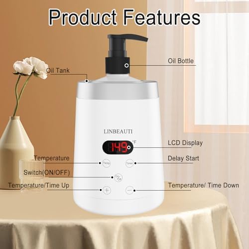 Massage Oil Warmer Bottle Professional Lotion Heater for SPA, Automatic Heated Lotion Cream for Salon, Barber Shops, Home, with Two Oil Bottle Dispenser