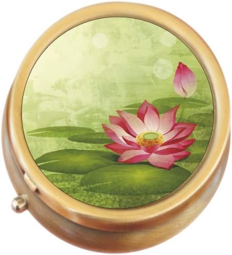 Pink Lotus Flower Brass Round Pill Box