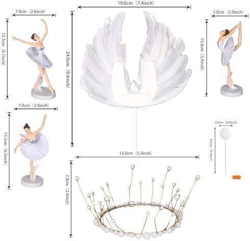 10 Pack Ballet Cake Toppers Dancing Ballerina Figurine Cake Picks Dancing Ballerina Girl Figurine Feather Crown Cake Decorations for Ballet Baby Shower Birthday Party Wedding Decoration