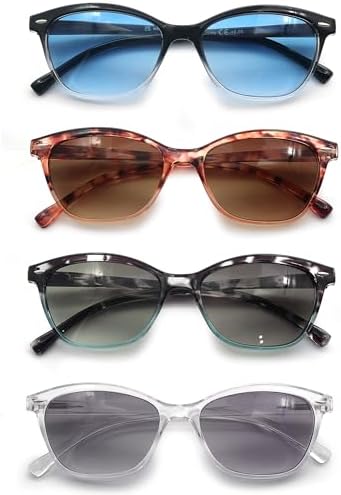 Reading Sunglasses +2.50 Womens Square Readers Sunglasses Stylish Lightweight Ladies Sun Readers 4 Pack Comfortable Fit (Black,Clear,Tortoiseshell Frames)