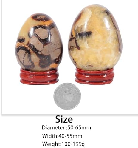SUNYIK Natural Septarian Dragon Crystal Egg with Wooden Stand, Polished Oval Stone Egg Feng Shui Decoration Home Office Specimen for Easter Day, 1.18-1.57"