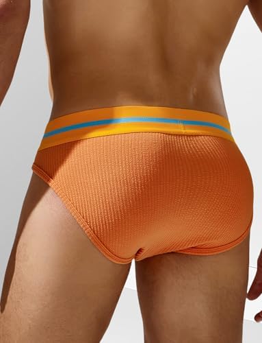 FEOYA Men Ribbed Briefs Breathable Cotton Pouch Underwear Sexy Low Rise Bulge Bikini Underpants