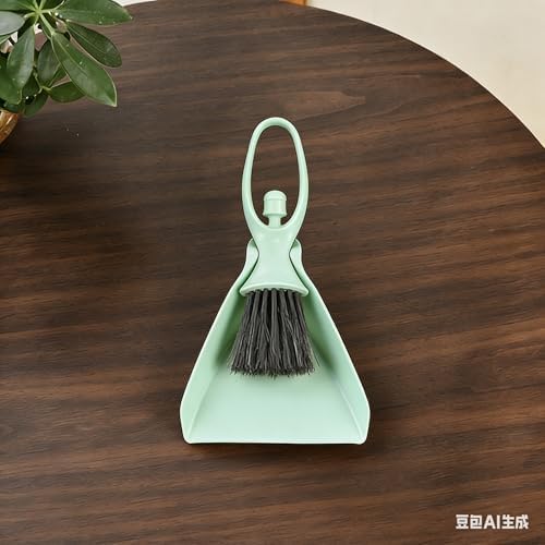 Dustpan and Brush Set, Portable Desktop Cleaning Kit, Small Handheld Broom for Table, Keyboard, Pet Area and Small Spaces Cleaning (Green)