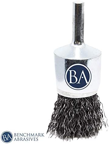 Benchmark Abrasives 1" Crimped Wire End Brush for Cleaning Derusting Paint Removal Deburring, Cast Iron, Steel, Nickel, 1/4" Shank for Die Grinder Rotary Tools (5 Pack) - Carbon Steel