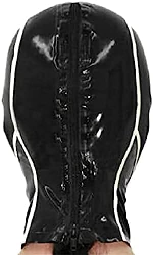 Latex Hood with Lace Forehead Maid Uniform Rubber Mask Back Zipper Cosplay Party Wear,Small
