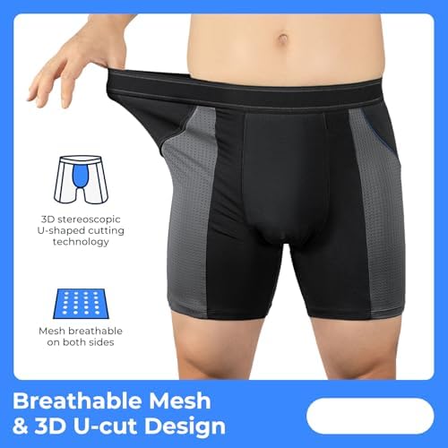 Carer Incontinence Underwear for Men Washable Mens Incontinence Underwear for Bladder Leak Protection 80ML Reusable Leak Proof Underwear for Men Urinary Incontinence Boxer Shorts (2 Black/2 Blue, M)